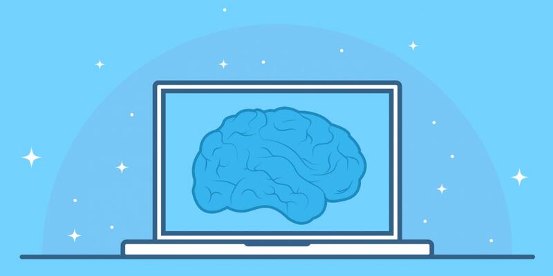 brain shown superimposed over a laptop screen