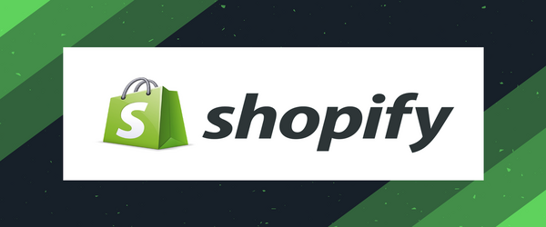 shopify logo against a green striped background