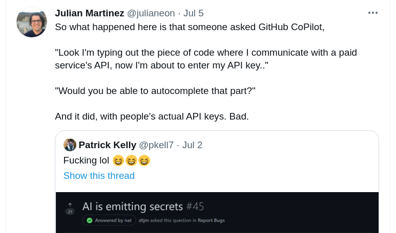 tweet about github copilot