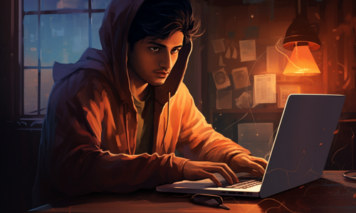 young man sitting at laptop